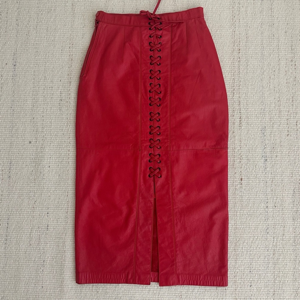 Red Leather Lace Up Skirt ❤️‍🔥